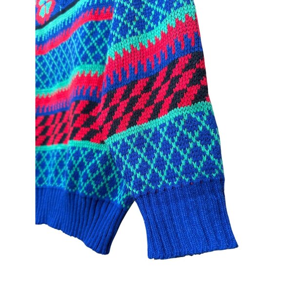 Vintage Heidi V-Neck Knit Sweater Floral & Geometric Patterns Korea M Acrylic - Picture 4 of 7